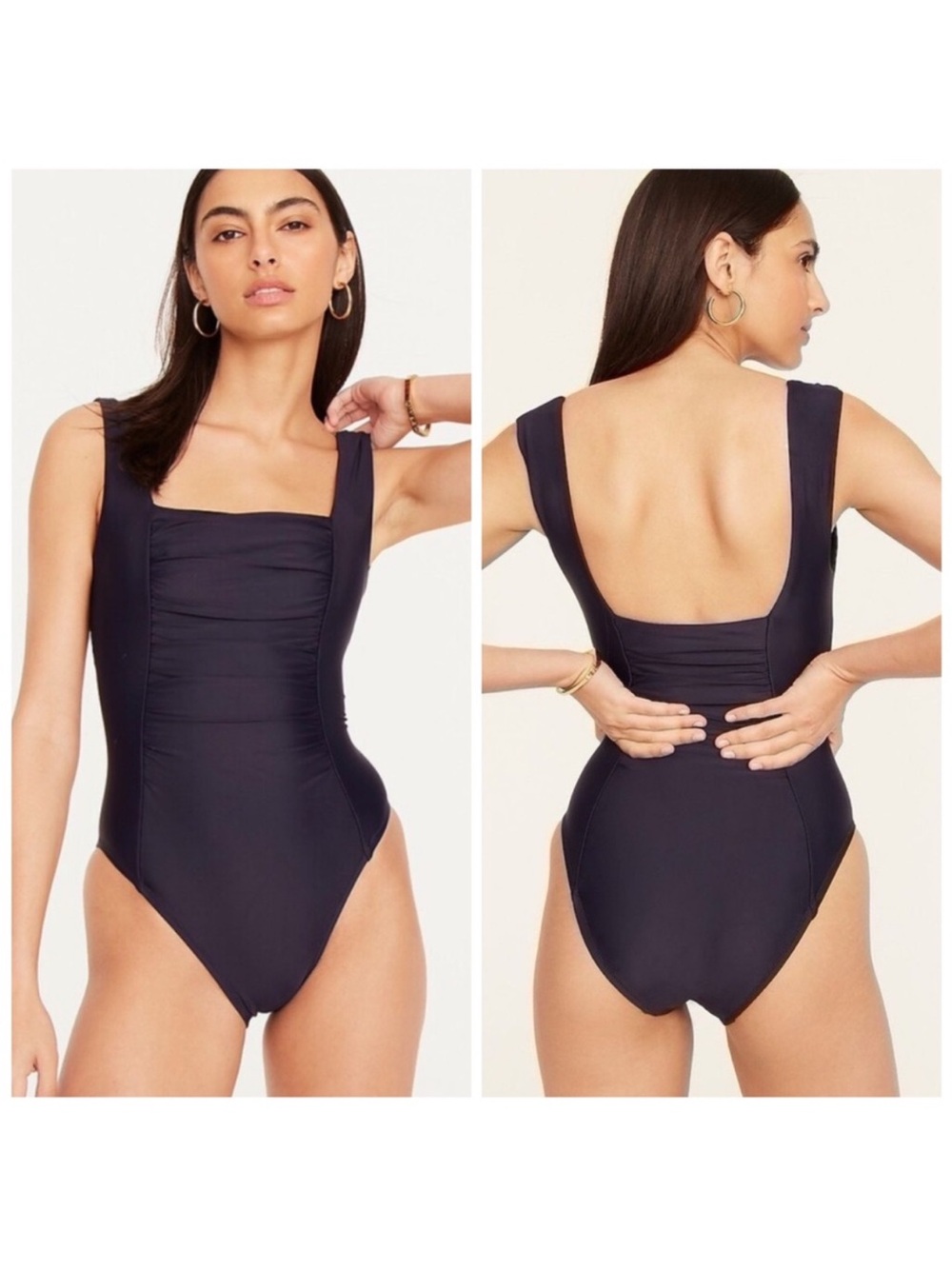 J. Crew Black Ruched squareneck one-piece Swimsuit 6